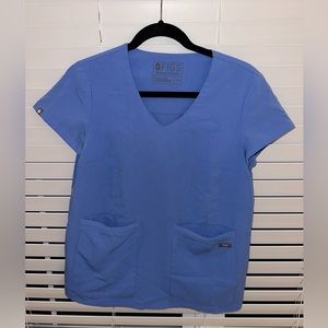 Figs XS scrub top- light blue. FOUR front pockets!